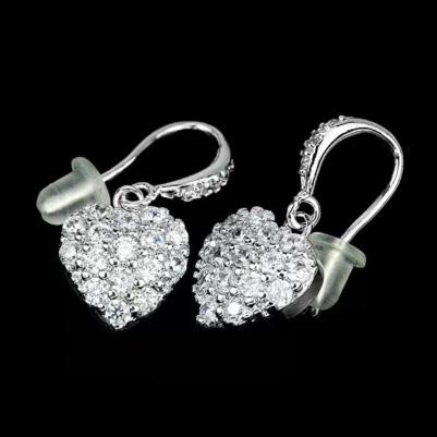 White Cubic Zirconia Hypoallergenic Stainless Steel Heart Earrings - BELLADONNA