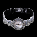 Womens Antique Art of Swiss Marcasite Silver Stainless Steel Quartz Wrist Watch - BELLADONNA